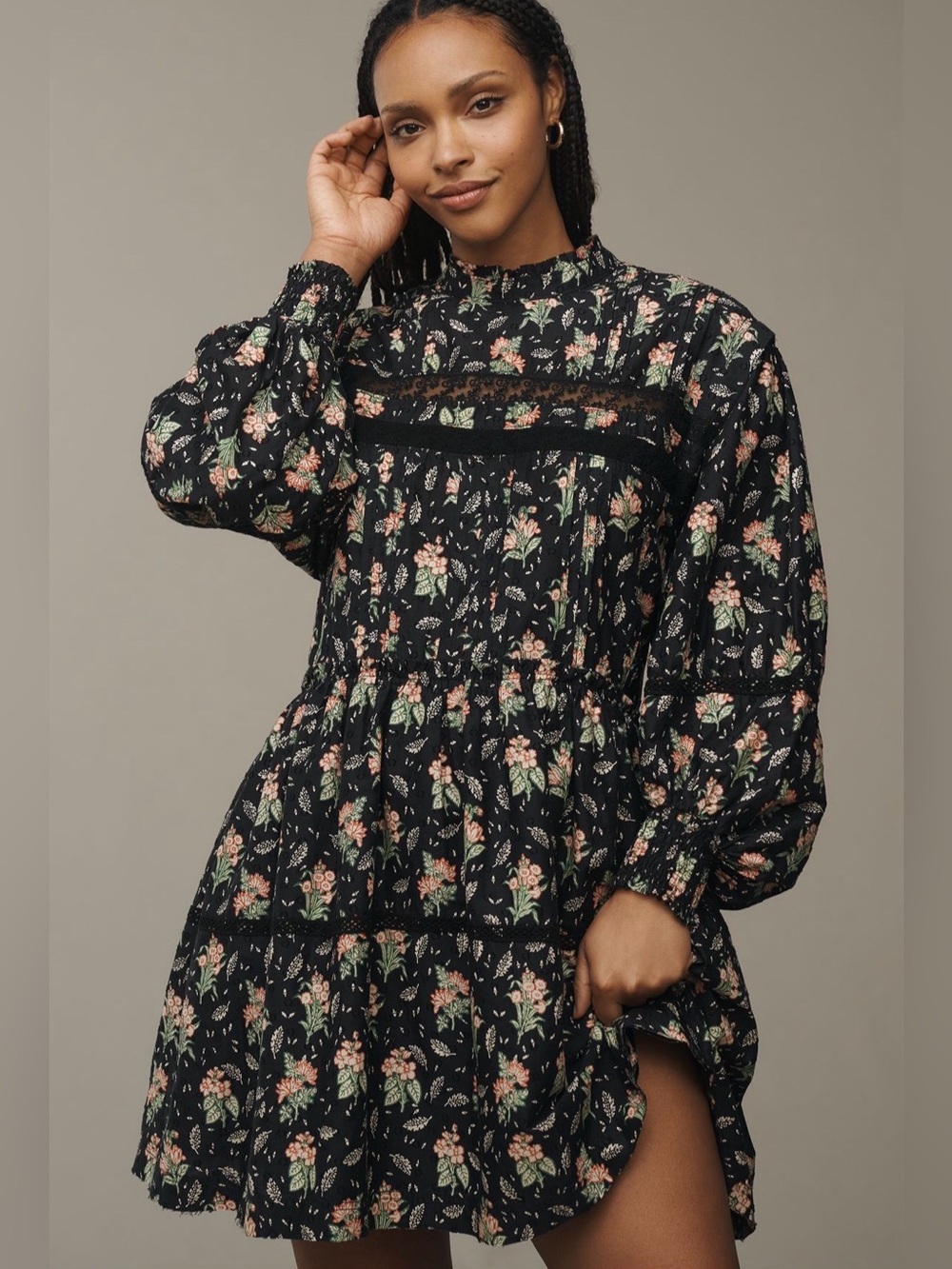 NWT Pilcro Long-Sleeve Mock-Neck Swing Mini Dress size Large